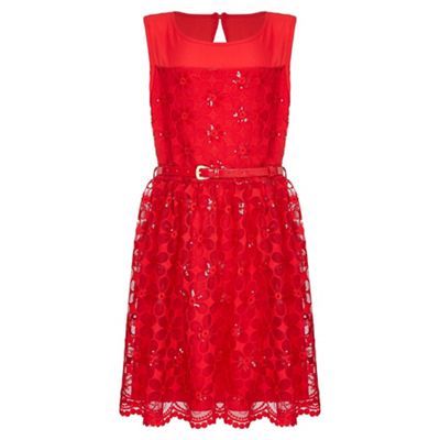 Yumi Girl Red Flower Embroidered Prom Dress